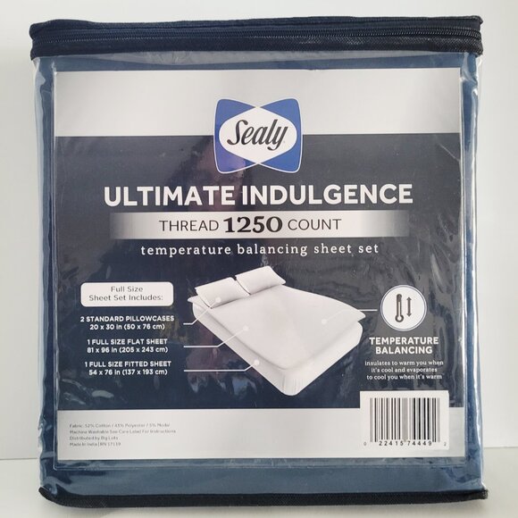 NWT Sealy Ultimate Indulgence 1250 Thread Count NAVY Bedsheet Set FULL - Picture 2 of 5